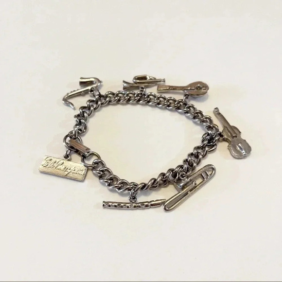 Vintage Eh Cumpari Musical Instruments Charm Bracelet Sax Violin Flute Trombone - Picture 1 of 6